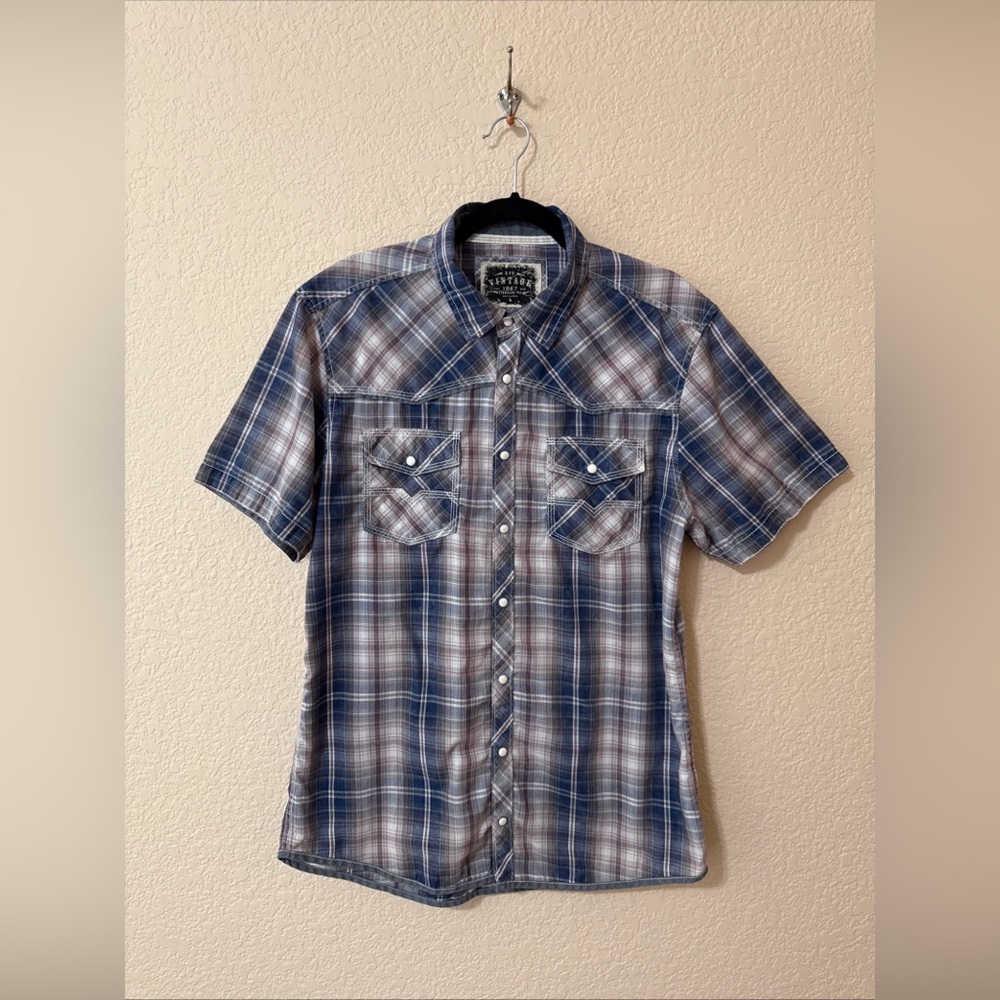 BKE Vintage 1967 Shirt Mens Sz L Plaid Short Sleeve Snap Buttons Cotton blend